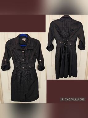 Vintage LA Ropa Black Trenchcoat Corset Utility Shirt Dress.